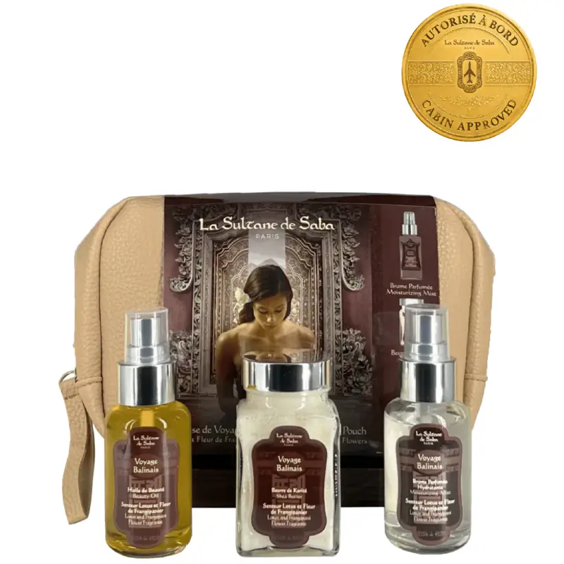 Trousse voyage balinais - lotus et fleur de frangipanier